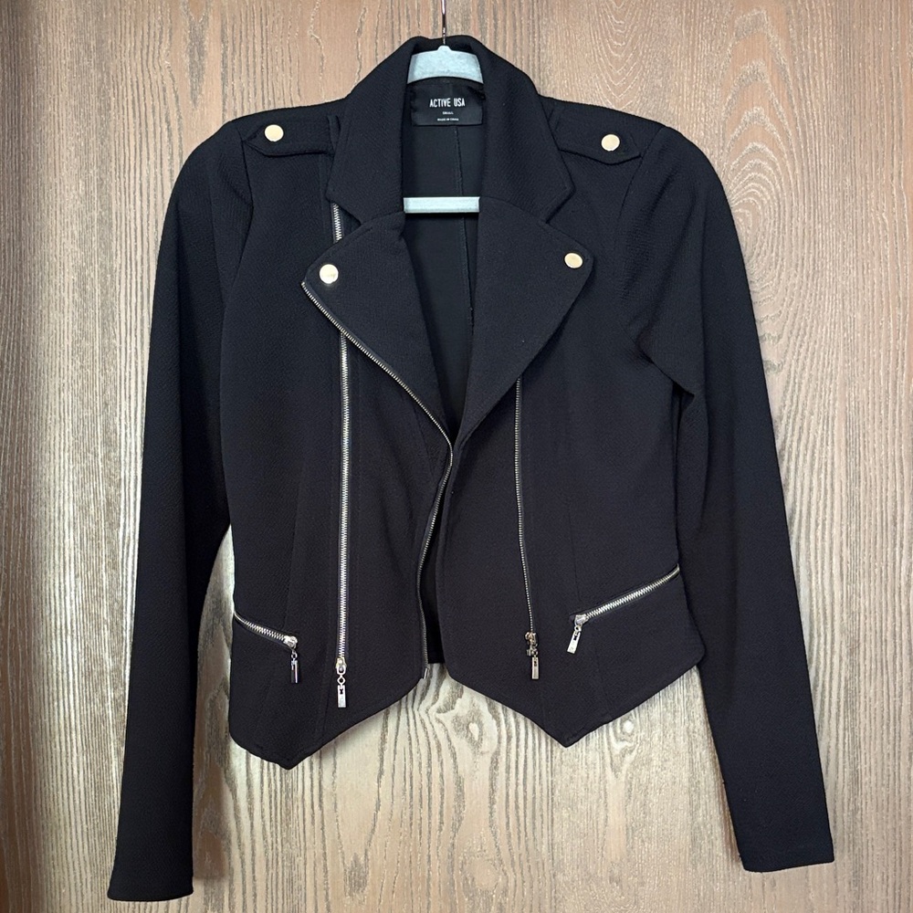 Active USA Women's Black Blazer with Silver Zippers